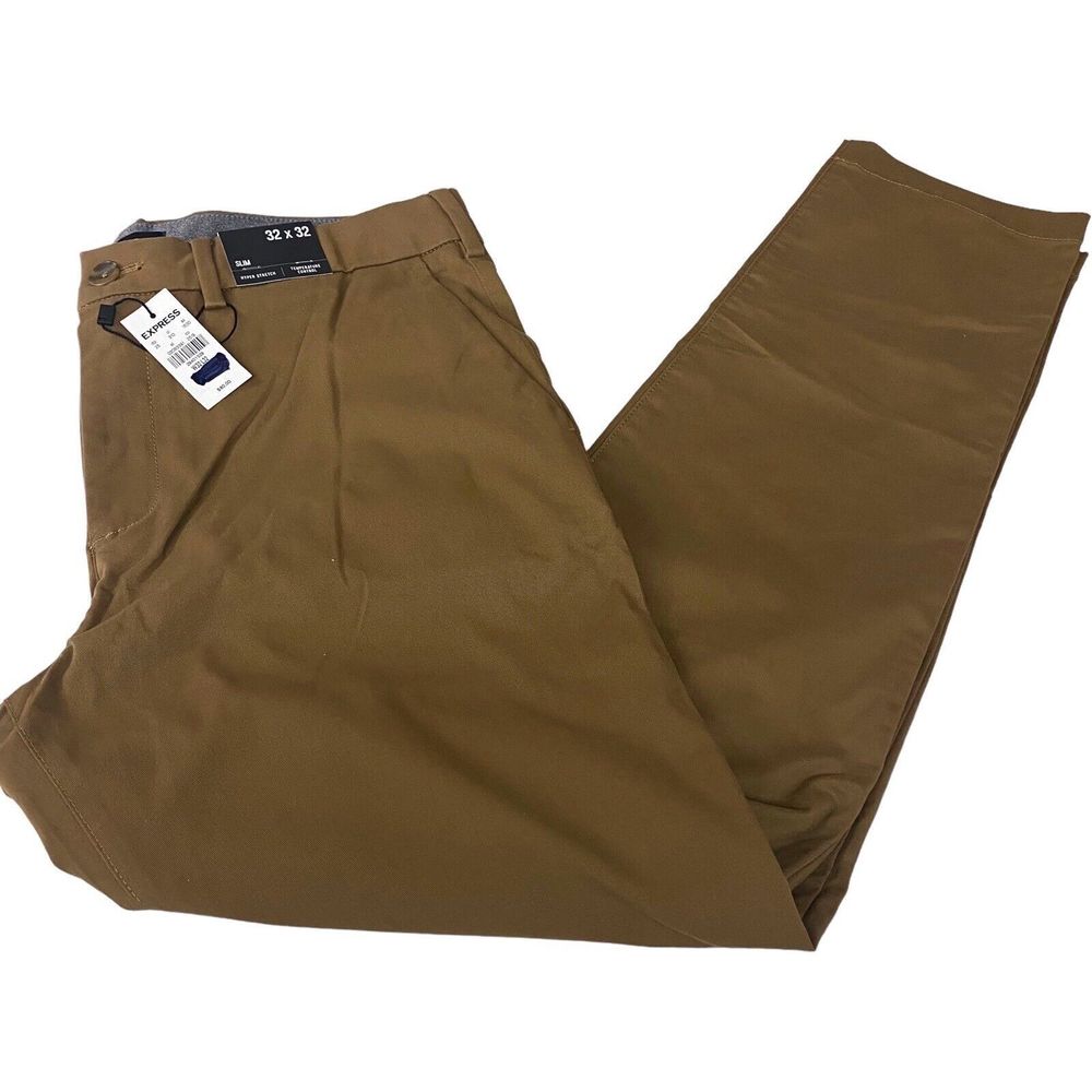 MENS EXPRESS BEIGE TAN KHAKI HYPER STRETCH SLIM STRETCH CHINO PANTS 32X32